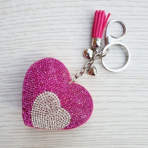 Sparkly Heart Keyring - Hot Pink & Silver